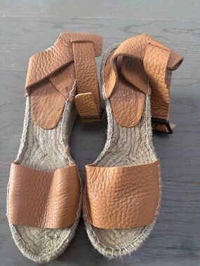 J. Crew Tan Leather Espadrille Wedge Sandals